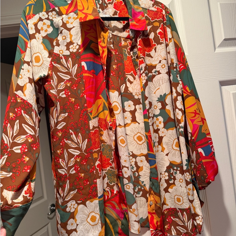 Rose & Olive Brown Multicolor Floral Shirt Jacket